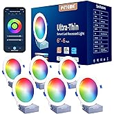 Peteme 6 Inch Pot Lights, Smart LED Recessed Lighting 6 Pack, High Brightness Dimmable RGBCW Color Changing Indoor Outdoor So
