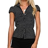 Women's Y2k Ruched Button Down Shirts Cap Sleeve Turn Down Collar Back Tie Up Slim Fitted Short Top