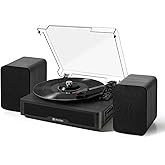 Vangoa Vinyl Record Player Turntable with 2 Stereo Speakers, 3-Speed Belt-Driven Turntables for Vinyl Records Supports AUX-in, RCA Line, USB, Wireless Playback, Black