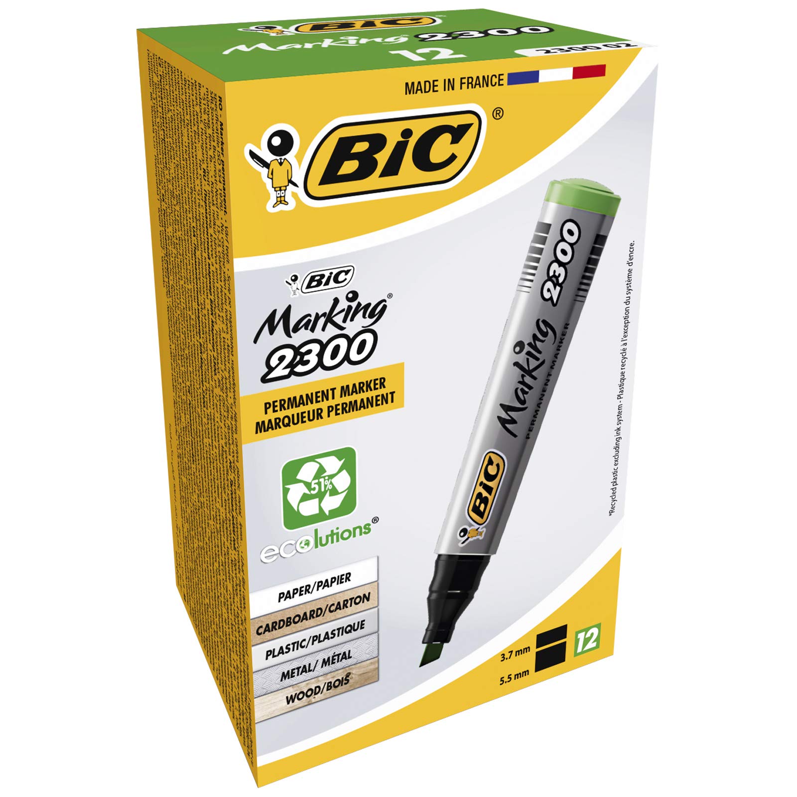 BIC Marking 2300 Permanent Markers Chisel Tip Green 12 Box
