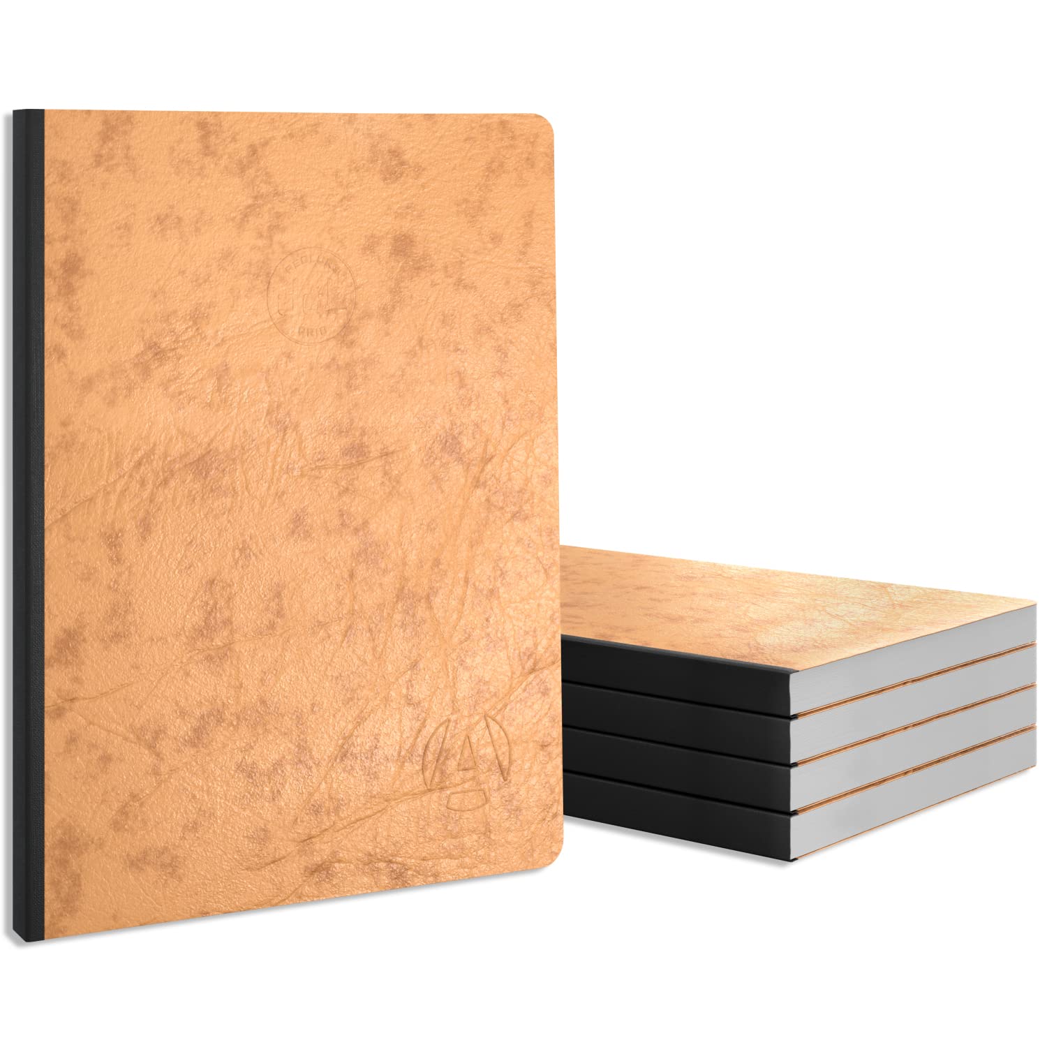ACROPAQ - 5 x A5 notebook, leather look, dotted, A5 format, 192 pages with canvas backing, plastic-free, 100% recyclable - notebook, journal, diary - brown