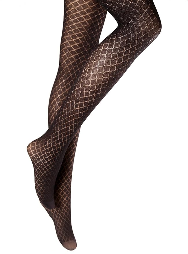 1 Pair New Womens Ladies black Diamond pattern tights hosiery 40 Denier