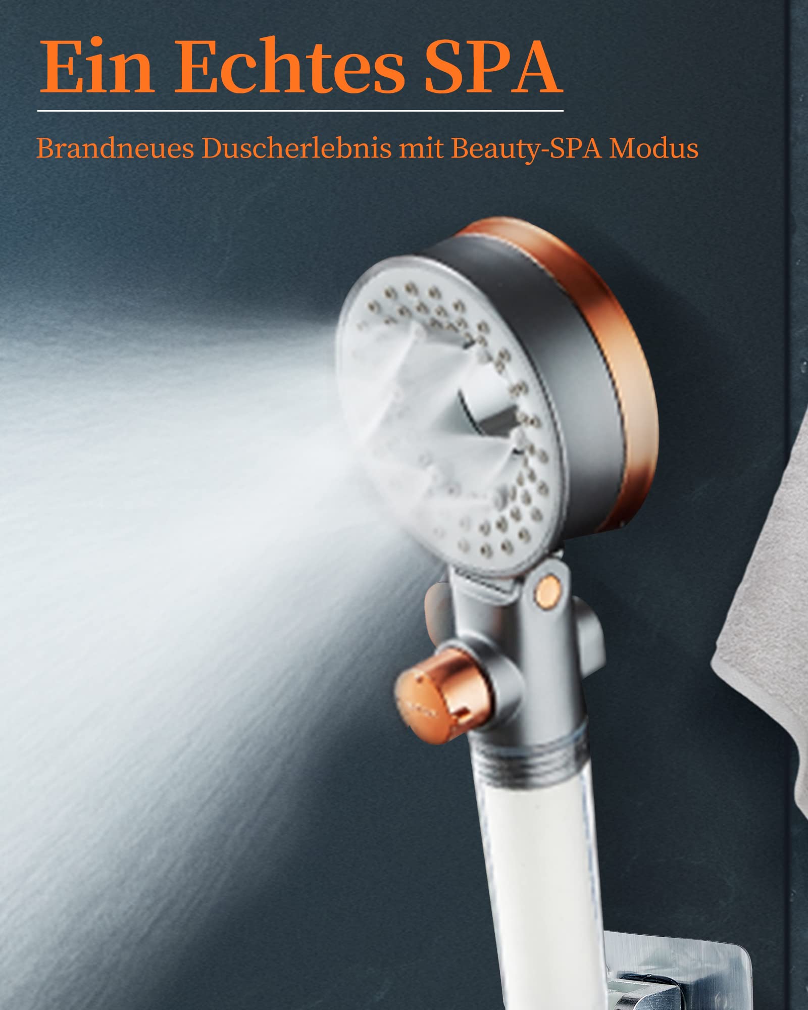 Sparduschkopf Wassersparend mit 3 Strahlarten, Druckerhöhend Handbrause mit Filter Gegen Kalk, Regendusche Duschköpfe, Duschsparkopf Wassersparend mit Stoppfunktion, SPA Brausekopf Dusche 8