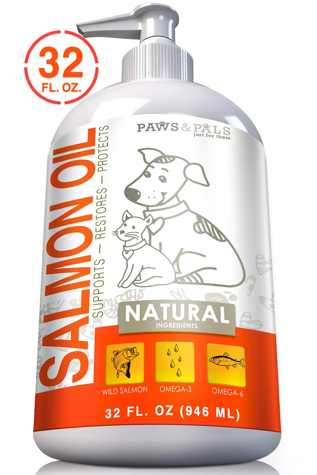 32oz Pure WildAlaskan Salmon Oil for Pets Omega 3 All Natural Fish Oil