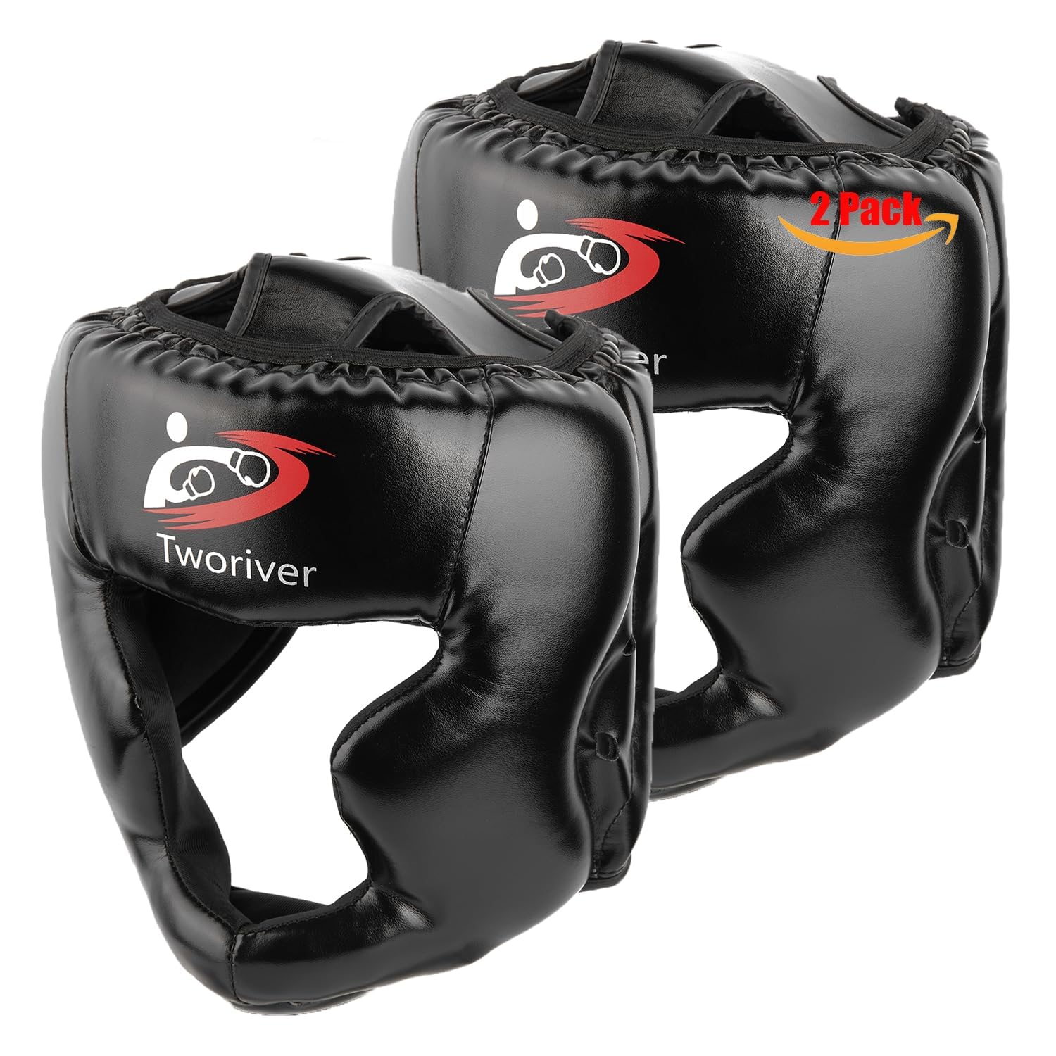 Photo 1 of Boxing Headgear 1 or 2 Pack, One Size Fits All Ages MMA Headgear, Closed Type Boxing Helmet, Sparring MMA Muay Thai Kick Brace (Black-Black)