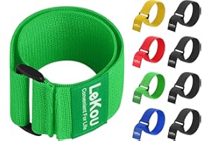 Lekou Elastic Cinch Straps 2" x 18" (8 Pack) , Stretchy Hook and Loop Storage Straps Hook and Loop Cinch Strap with Buckle - Bicycle, Truck, Boat Extension Cords, Ropes, Hoses Garage & RV Organization