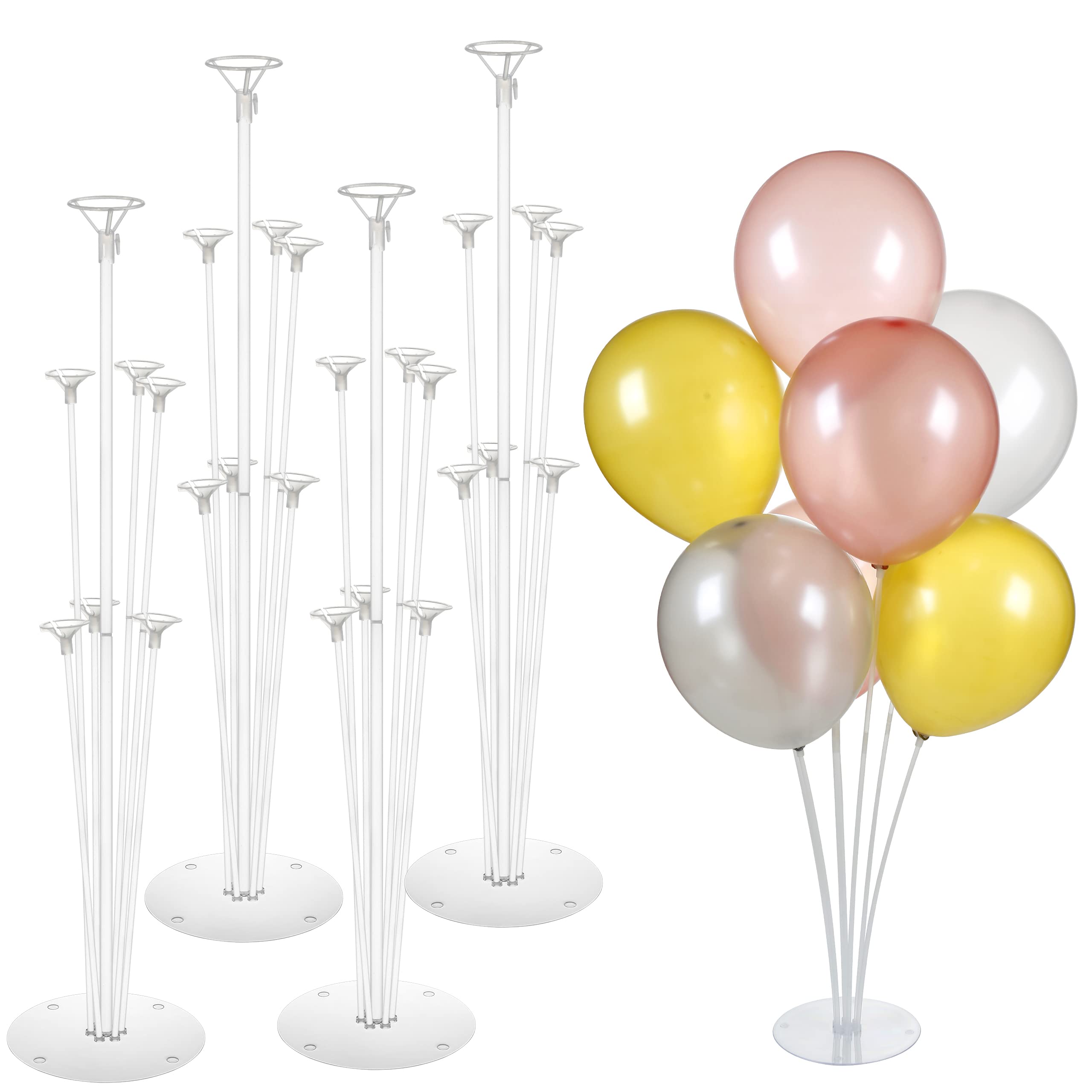 Mitavo 4 pcs Balloon Stand with 28 Balloons, Balloon Tree, Balloon Sticks Holder for Wedding, Birthday, Party, Transparent, Rose Gold, silver