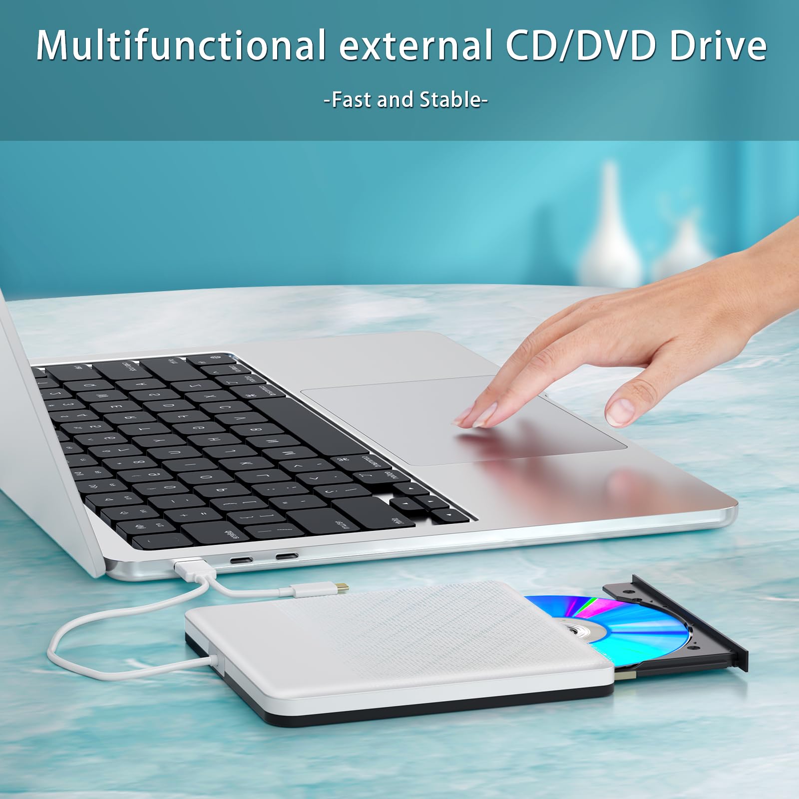 Dainty External CD/DVD Drive for Laptop Portable CD/DVD Burner USB 3.0 Optical Disk Drive for for Laptop Mac, DVD Player for PC Compatible with Windows /10/8/7 Linux OS