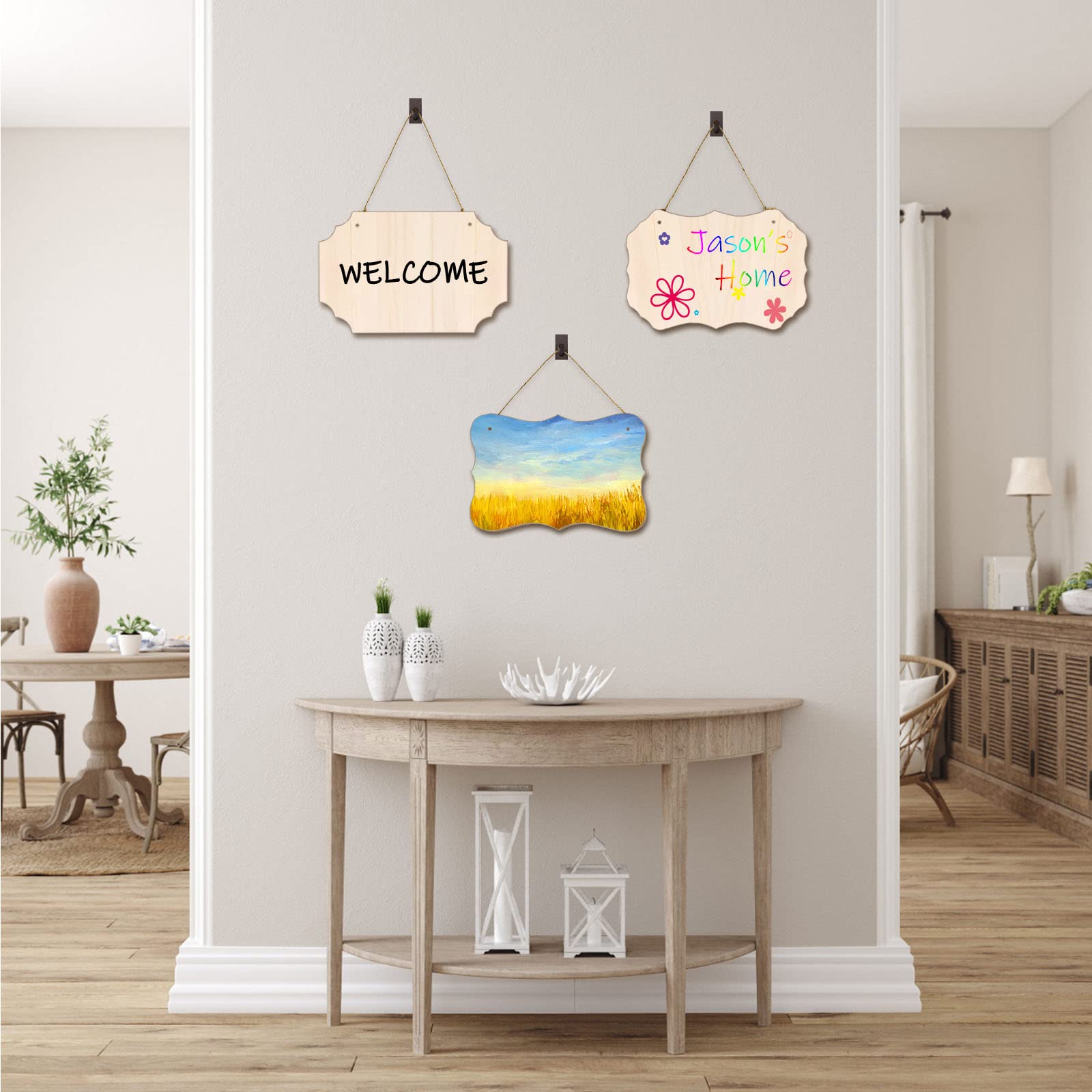 12Pcs Unfinished Wood Crafts, Rectangle-Shaped Wood Plaques for Carfts, Door Hanger, Burning, Painting, DIY Wooden Sign Crafts Halloween Christmas Holiday Home Decor, 8.8 x 5.7 Inches