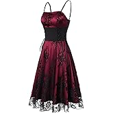 FEOYA Gothic Corset Dresses for Women Long Sexy Spaghetti Strap Lace Vampire Steampunk Dress Vintage Halloween Costume