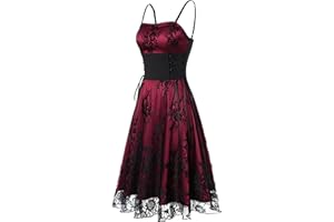 FEOYA Gothic Corset Dresses for Women Long Sexy Spaghetti Strap Lace Vampire Steampunk Dress Vintage Halloween Costume