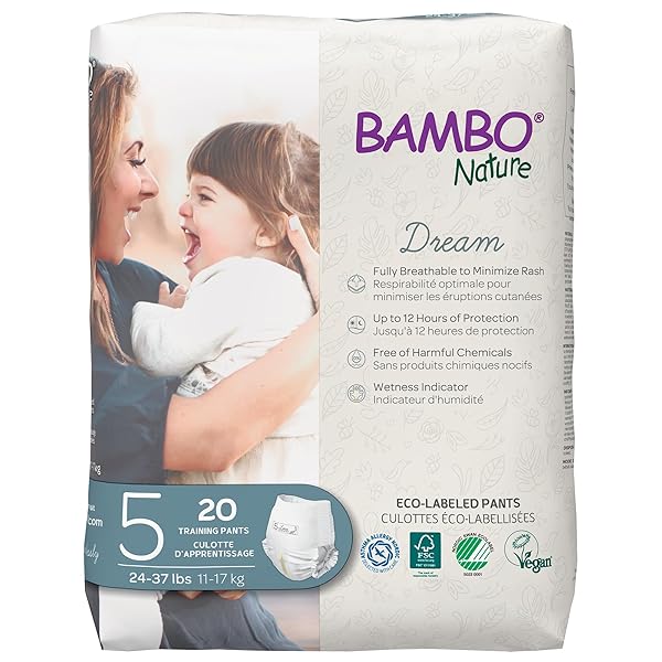 BAMBO NATURE PREMIUM ECO-FRIENDLY TRAINING PANTS, SIZE 5 (27-40 LBS), 20 COUNT
