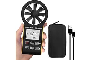 GOLDCHAMP Digital Anemometer, CFM Rechargeable & Waterproof Anemometer Measures Wind Speed(0.3~30m/s), Air Volume(0-999900 ft3/min) with Touch Screen, Backlight Display for HVAC, Shooting, Drone
