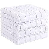 Homaxy 100% Cotton Terry Kitchen Towels(White, 13 x 28 inches), Checkered Designed, Soft and Super Absorbent Dish Towels, 4 Pack
