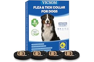 VICSOM 4 Pack Flea Collar for Dogs, Dog Flea and Tick Collar 8 Months Flea and Tick Prevent for Dog, Waterproof Adjustable Dog Flea Collar, Tick and Flea Collar for Large Small Dogs Puppy Flea Collar, Black