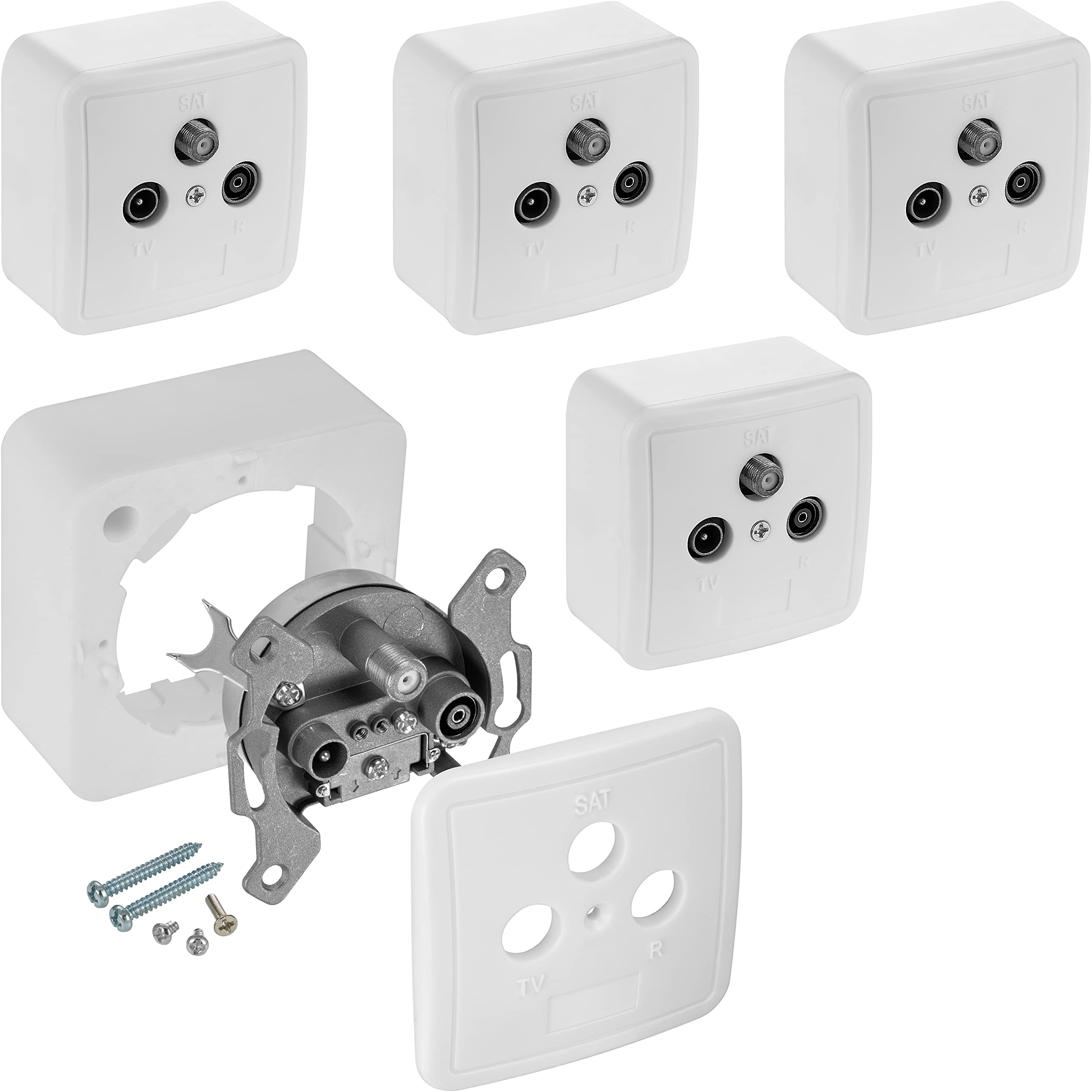 Poppstar 5x SAT socket (3-hole antenna socket), terminal socket for SAT, TV and cable connection (digital/analogue), suitable for surface mounting/flush mounting