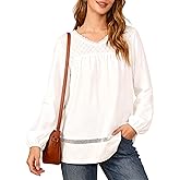 JJDreams Womens Eyelet Blouses Long Sleeve Lace V Neck Hollow Out Tops Pullover Loose Fit Dreesy Casual Fall Warm Shirt