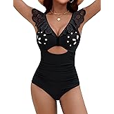 Blooming Jelly Women's One Piece Swimsuits Tummy Control Bathing Suit 2025 Petal Cutout Swim Suit Ruffle V Neck Swimwear