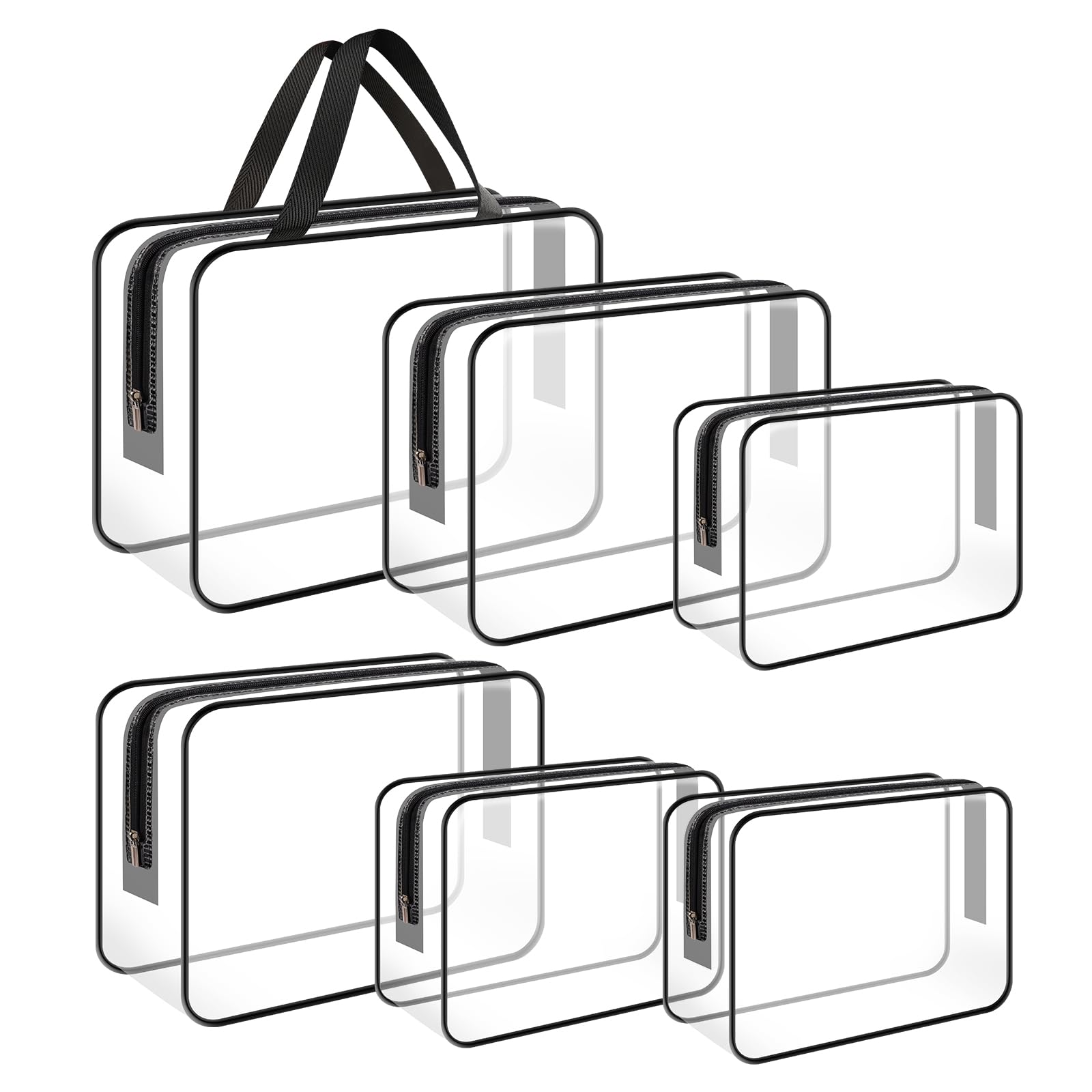 Clear Cosmetic Bag, 6PCS Toiletry Makeup PVC Bags Set Waterproof with Zipper and Portable Handle for Women Men Kids Gift