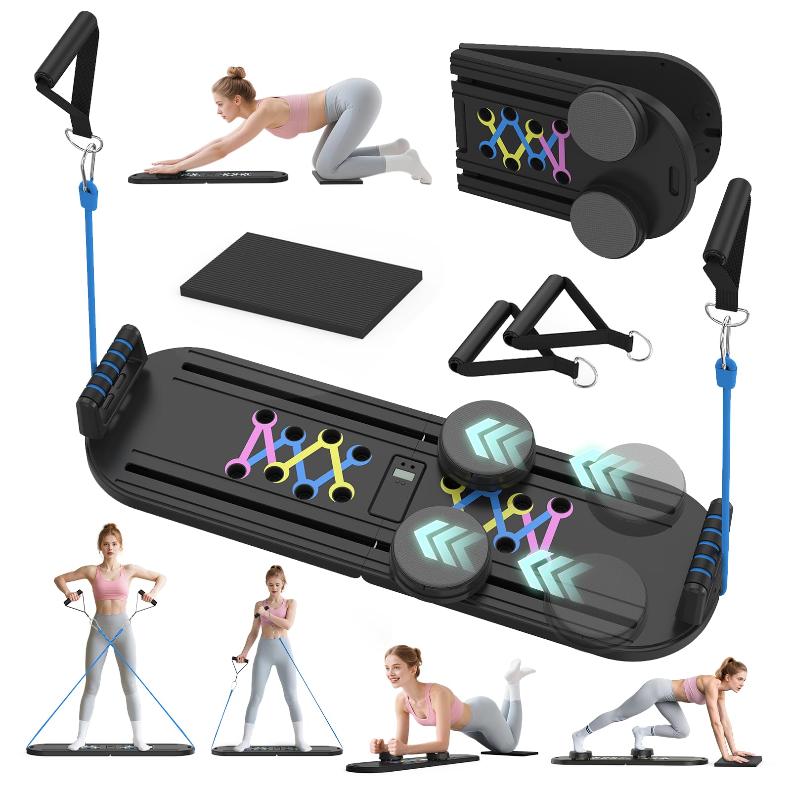 Photo 1 of Lazolloa 4 in 1 Home Gym Equipment, Pilates Board for Women, Foldable Pilates Reformer Set with Timer, Portable Pilates Machine for Home Workout, Fitness, Exercise, Ab, Core