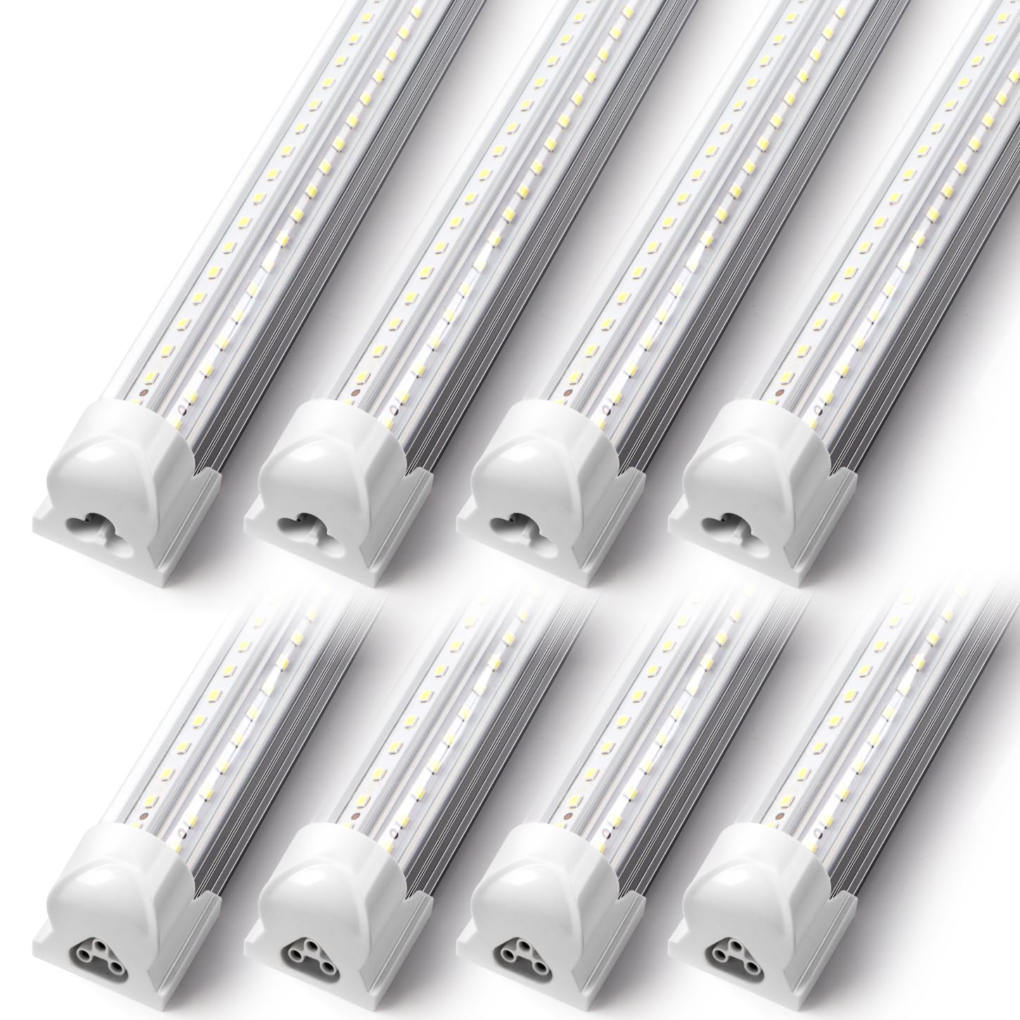 Photo 1 of **PARTIAL SET /3 LIGHTS ARE NON-FUNCTIONAL*** Kihung (8 Pack) LED Shop Light 4ft, 40W 5200LM 6000K (Super Bright White), Upgrade V Shape T8 LED Tube Light, Clear Cover, 4 Foot Strip Light Fixture for Garage Warehouse Workshop Basement