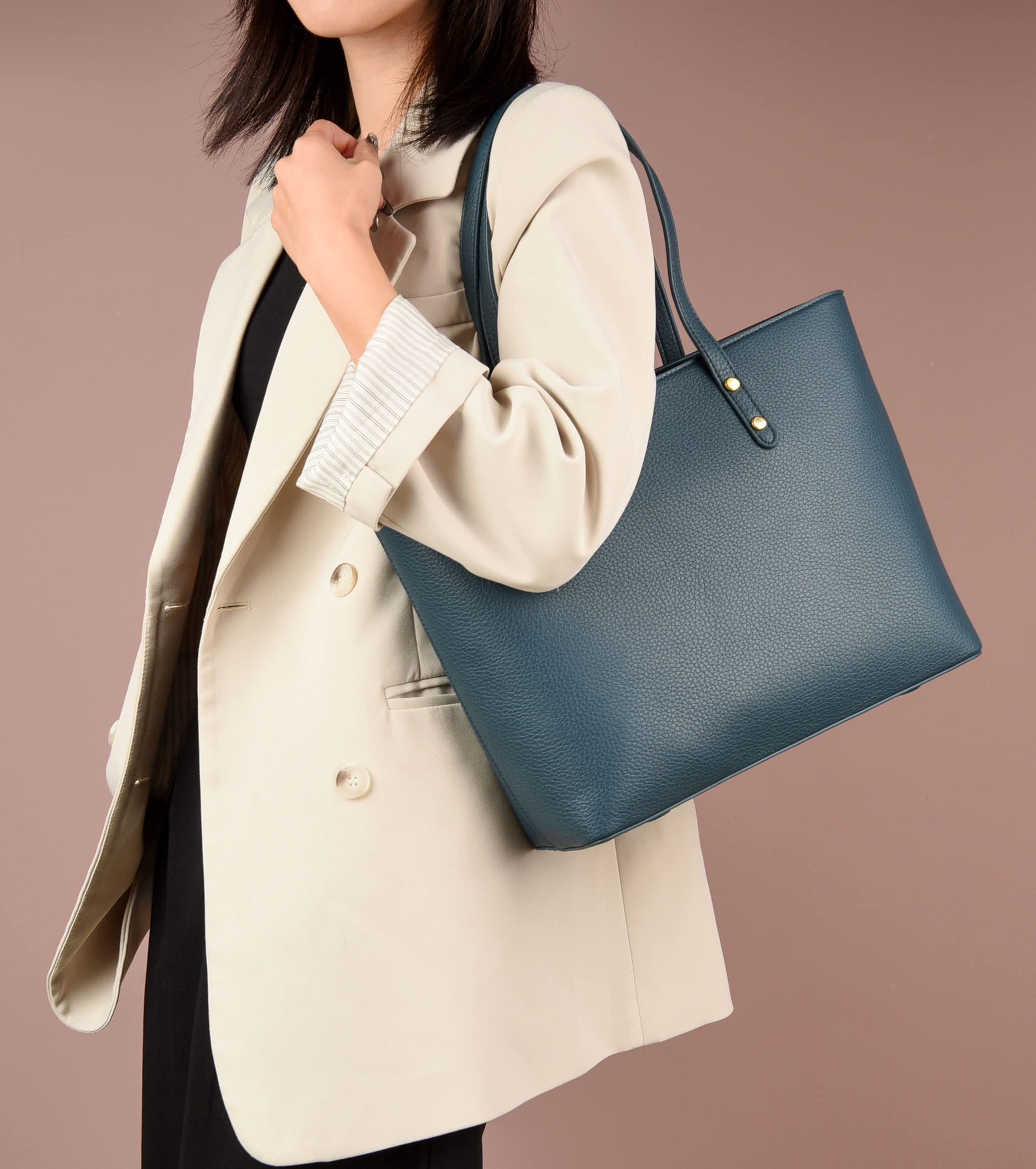 FSD.WG Women's Tote Bag, Business Bag, Fashionable, Popular, 2-Way Handbag, Work or School, Large Capacity, Leather, Birthday Gift, 6192 Black