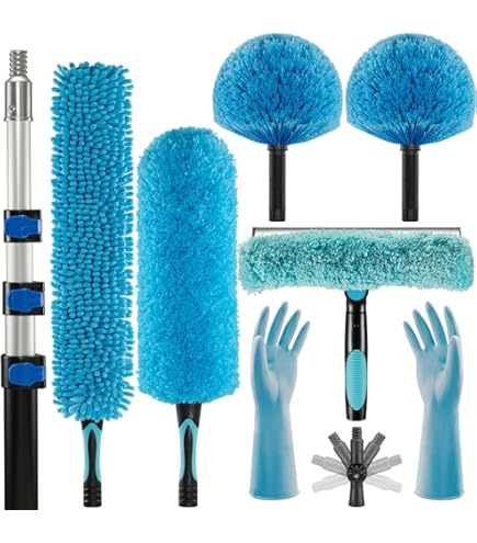 Plumeau Télescopique 5 Pièces 7.3m - Manche Fibre De Carbone, Microfibre Lavable, Pour Nettoyage Hauteur