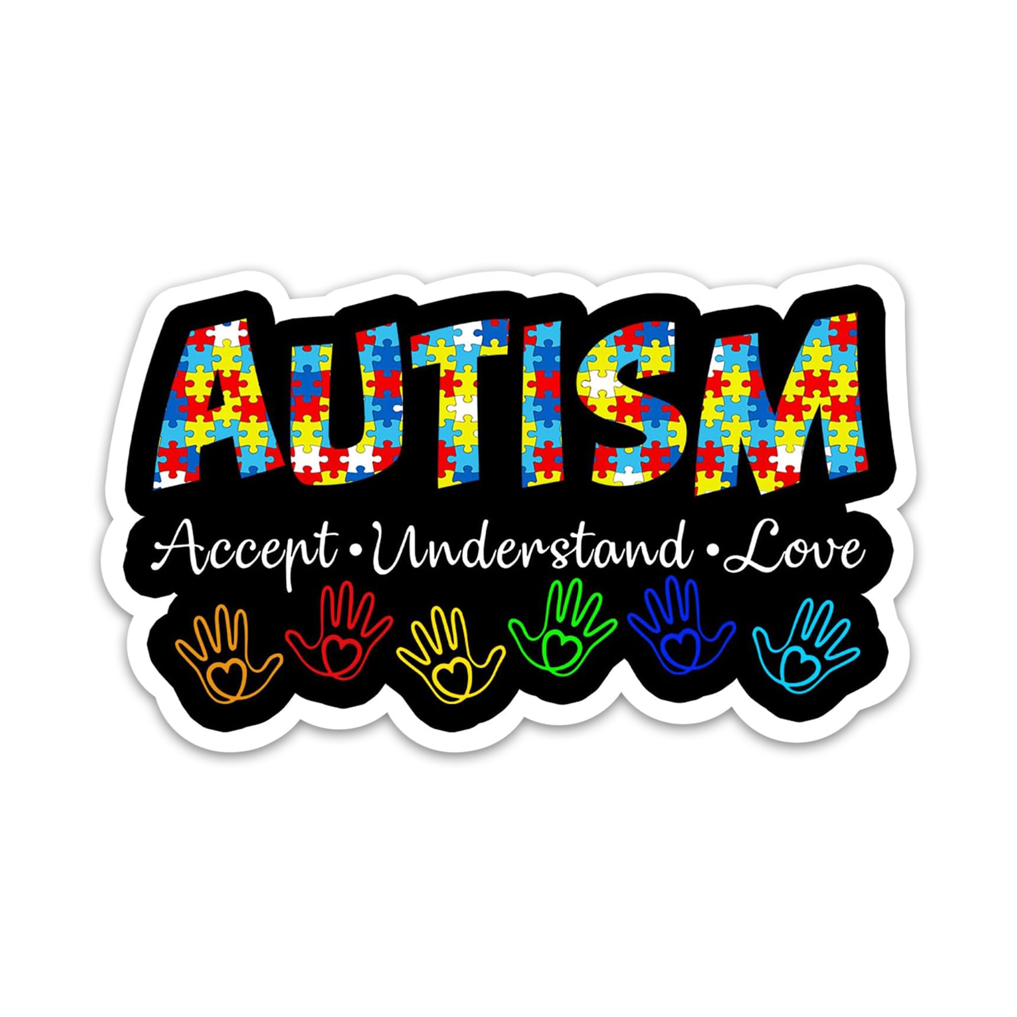 Photo 1 of (3PCs) Accept Understand Love Autism Sticker - Autism Awareness Quote Stickers - Autistic Waterproof Vinyl Decals Stickers for Water Bottle, Laptop, Phone, Scrapbook, Notebook, Tumbler (3 Inches)
