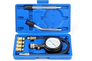 ZEAJSRU 8PCS Compression Tester Kit Professional Petrol Gas Engine Cylinder Pressure Gauge 0-300 PSI Automotive Tool for Motorcycle Car Truck (Blue)