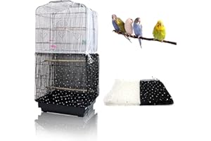 Daoeny 2Pcs Adjustable Bird Cage Cover, Upgraded Airy Nylon Mesh Parrot Net with Sequins, Universal Seed Feather Catcher, Soft Birdcage Cover Skirt Sheer Guard for Parakeet Macaw Round Square Cages