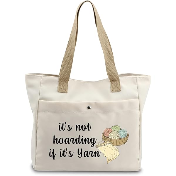 PWHAOO Knitting Project Bag - "Knitting Because Murder Is Wrong" Humor Gift Yarn Bag 9x7 Inches