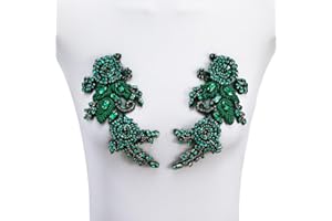 FixrWre Pair Handmade Shining Crystals Rhinestones DIY Clothing Applique Patches, Sewing Beads Sequins Stone Trim Accessories for Wedding Dress Decoration(Green-Small)