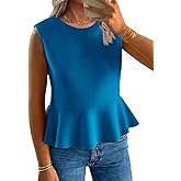 Tankaneo Womens Summer Tank Tops Sleeveless Ribbed Knit Babydoll Peplum Tops Work Business Casual Shirts Blouses