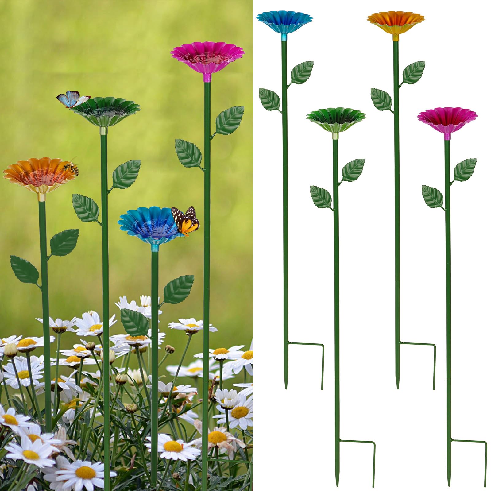 Photo 1 of Retyion 4 Pack Bee Watering Station, Bee Bath for Garden Metal Bee Water Feeder with Flower Design, Colorful Butterfly Bee Bath Bowl for Outdoor Garden Yard Decor (Red,Green,Blue,Yellow)