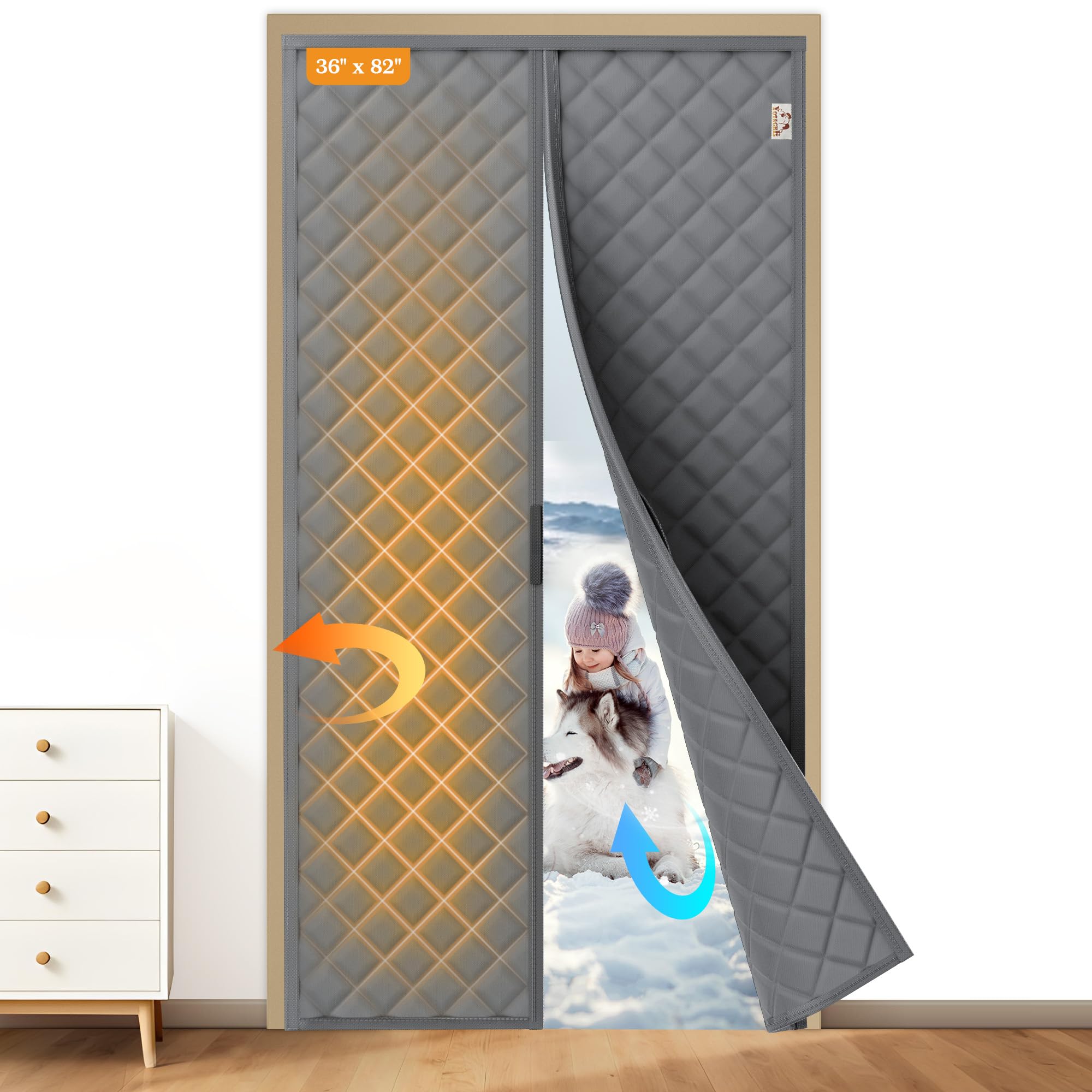 Magnetic Thermal Insulated Curtain for 36"x82" Doors, Curtain Size 38"x84", All-Season Draft Stopper with 300D Oxford Fabric & Cotton Fill, Thermal Door Cover for Winter & Summer Image Magnetic Thermal Insulated Curtain for 36"x82" Doors, Curtain Size 38"x84", All-Season Draft Stopper with 300D Oxford Fabric & Cotton Fill, Thermal Door Cover for Winter & Summer Image