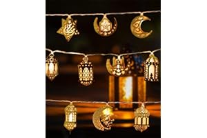 KISPATTI Ramadan Lights, Ramadan Decorations for Home 10 LEDs Eid Mubarak String Lights Moon Star Lantern Ramadan Kareem Decoration for Wall Tree Hanging Indoor Outdoor Decor