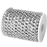 [33ft] Silver Chain for Jewelry Making, 8.3mm Wide Silver Aluminum Curb Link Chain Roll Bulk for DIY Jewelry Making Craft