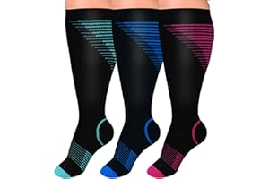 Lefowru 3 Pair Medical Plus Size Compression Socks Extra Wide Calf for Women para Varices 20-30 mmHg