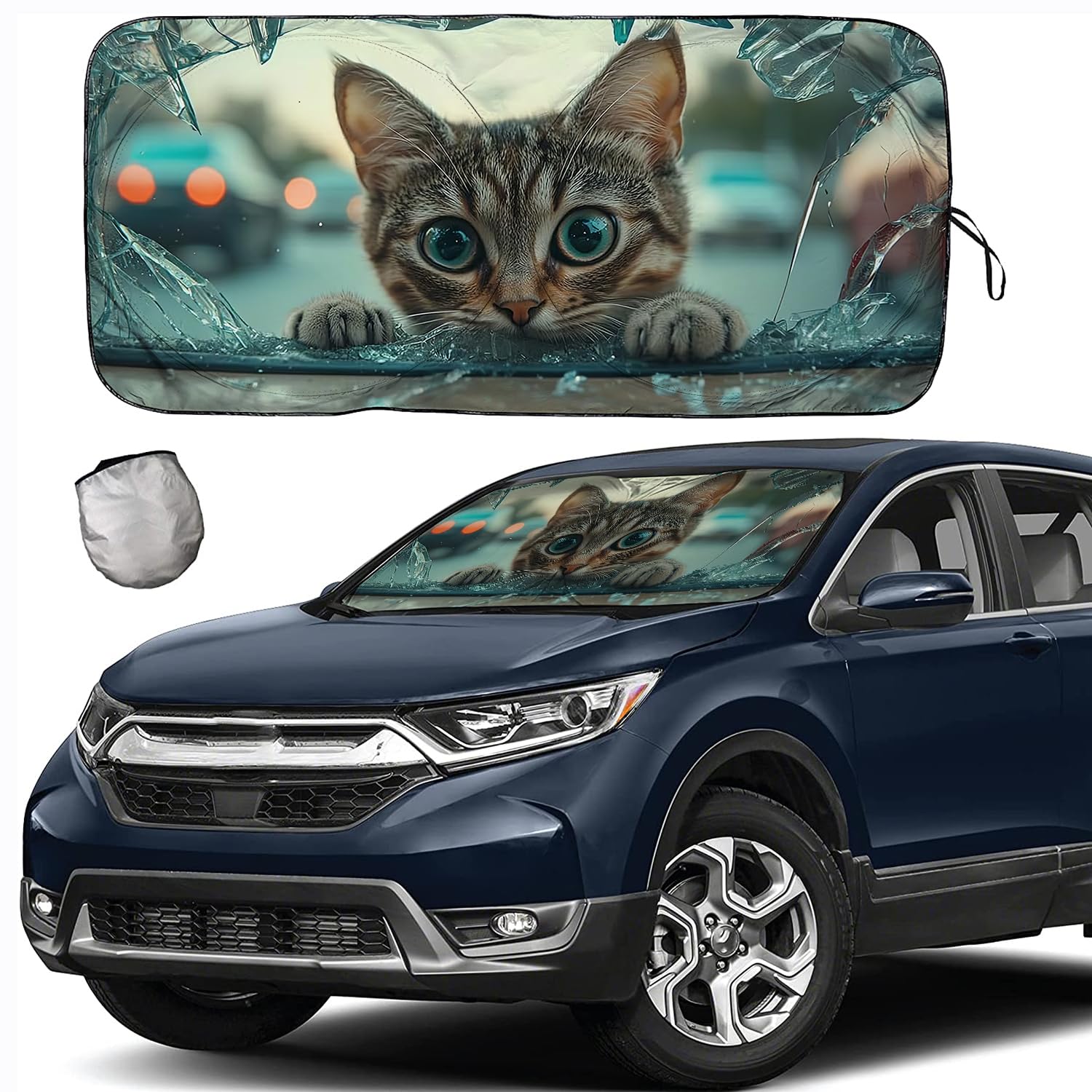 Photo 1 of [2025 Upgrade] TDCQQGQQ Windshield Sunshade for Cars - Cute Cat Design, Universal Fit for(46-64” x 34”), UV Protection, Heat Reduction, Fits Most Vehicles, Durable Foldable Design,63 L x 34" W