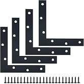Alise L Flat Brackets for Wood,Corner Bracket Mending Plate,Black,4 Pack | 6x6 Inch Stainless Steel Repair Flat Corner Braces for Wood Tables, Chairs, Sofas, Beds, Cabinets, Doors and Windows