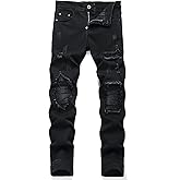 OIIIO Men's Patch Ripped Stretch Regular Fit Jean