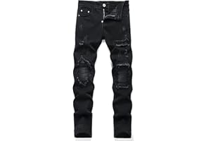 OIIIO Men's Patch Ripped Stretch Regular Fit Jean