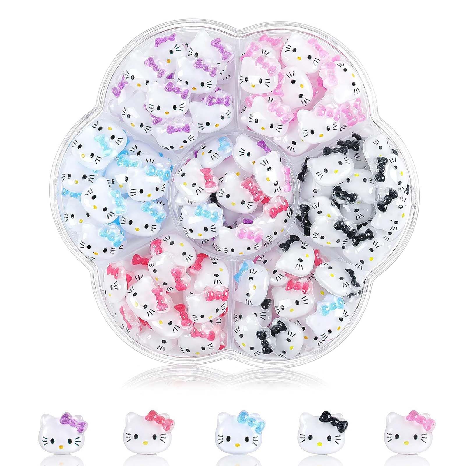 3D Hello Cat Nail Charms - 70PCS Acrylic Nail Art - Five Color Cartoon Jewelry Nail Supplies for Nail Art Design - 3D Nail Gems Multi Use Nail Charms Home Cute Nail DIY Accessories