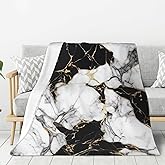Oplp Black White and Golden Marble Throw Blanket for Bed Sofa Couch Fleece Blankets Lightweight Soft Cozy 50"x40"
