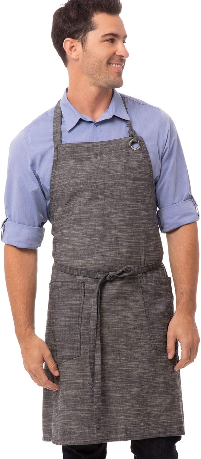 Chef Works Unisex Corvallis Bib Apron, Black/Steel Gray, One Size: Clothing