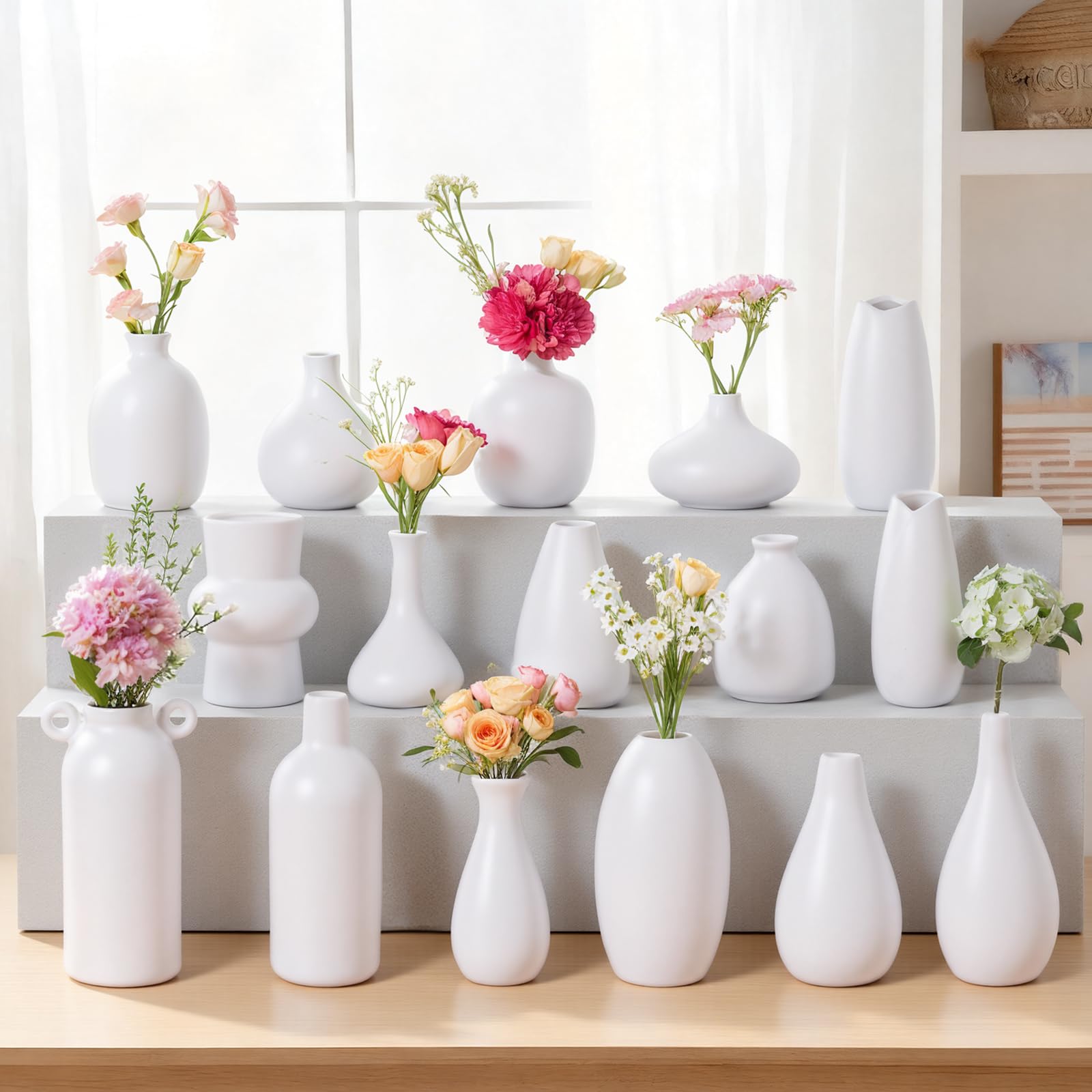View 1 of ** MISSING 2**
Small White Ceramic Vase Set of 16,Bulk Mini Bud Vases for Flowers and Pampas Grass,Boho Centerpieces for Party/DIY Weddings/Coffee Table/Counter Decor,Bedroom/Living Room/Home Decor (16, White)