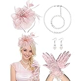 Bnsikun Fascinator Hat for Women Tea Party Headband Tea Party Headpiece and Lace Glove Set for Women 1920s Party