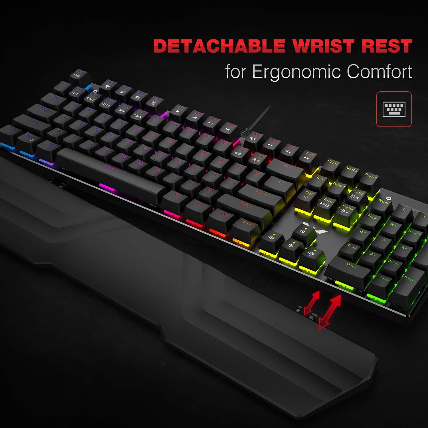 Havit Mechanical Keyboard and Mouse Combo RGB Gaming 104 Keys Blue Switches Wired USB Keyboards with Detachable Wrist Rest, Programmable Gaming Mouse for PC Gamer Computer Desktop (Black): Computers & Accessories