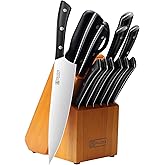 PAUDIN Knife Block Set, 15-Piece Knife Set with Block, High Carbon German Steel Kitchen Knife Set with Block and Sharpener, Sharp Knives Set for Kitchen, Precision Cutting with Ergonomic Handle