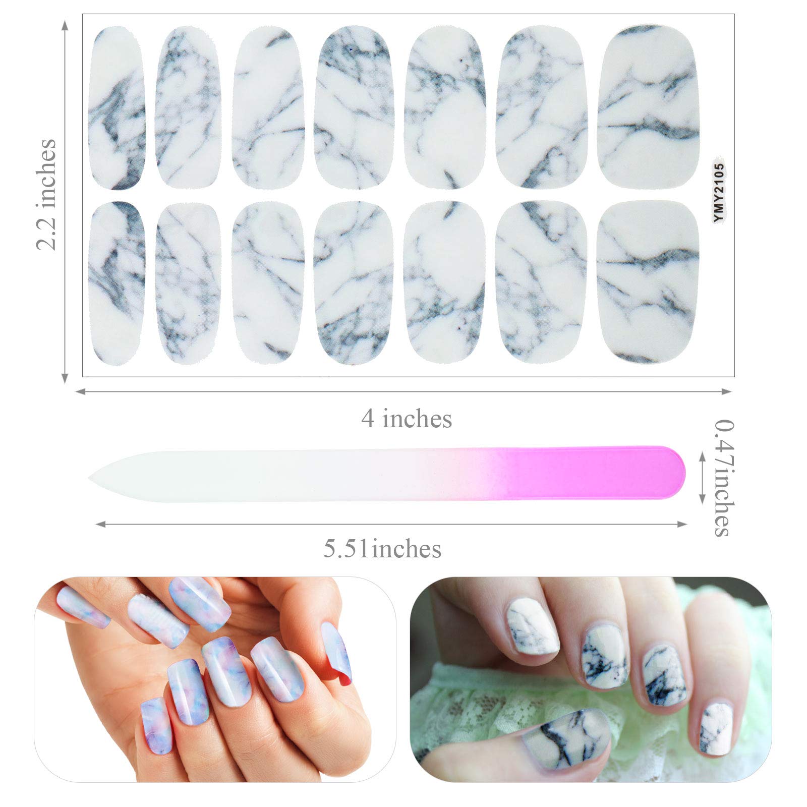 Maitys 168 Pcs 12 Sheets Full Wrap Nail Stickers Polish Strips Gradient Stickers Glitter Self Adhesive DIY Gel Nail Strips Decals with 1 Pcs Fingernail Files for Holiday Decor(Chic Style) - Image 3